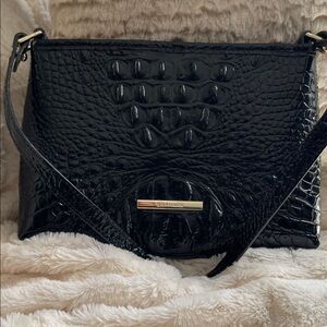 Brahmin Black Croc-Embossed Crossbody with Gold Accent